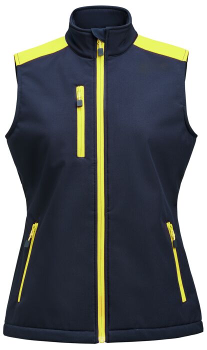 Printer Prime Softshell Bodywarmer Dames Marine/Neongeel