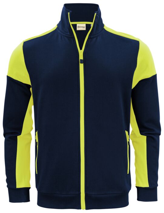 Printer Prime Sweater Volledige Rits Heren Marine/Neongeel