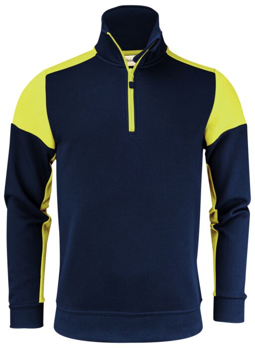 Printer Prime Sweater Halve Rits Marine/Neongeel