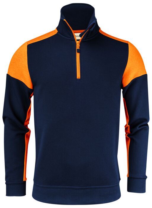 Printer Prime Sweater Halve Rits Marine/Neonoranje