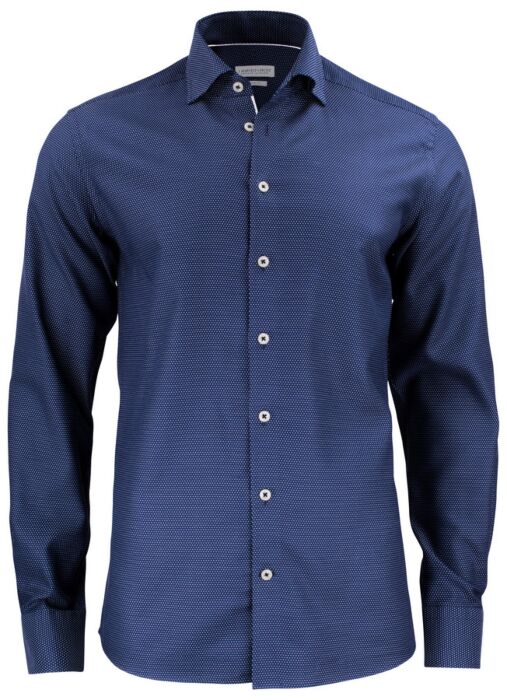 J.Harvest & Frost Pb49 Jacquard Hemd Slim Fit Heren Marine/Witte Stip