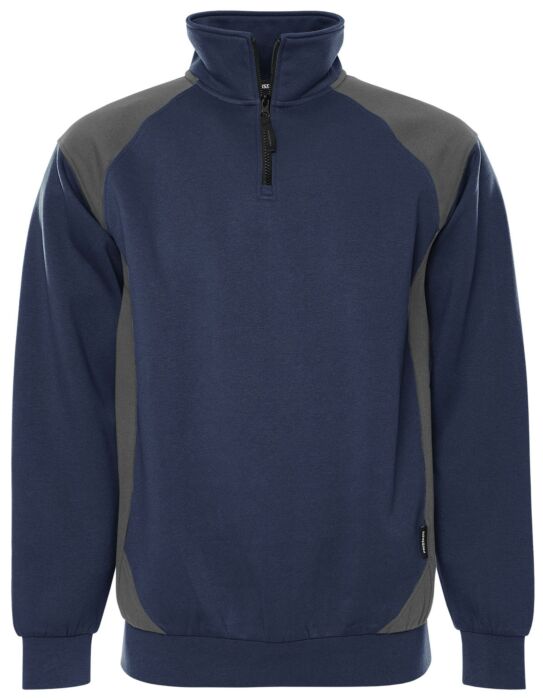 Fristads Sweater met korte rits 7048 GSM Marineblauw/Grijs
