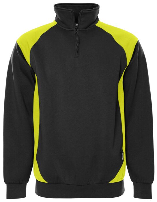 Fristads Sweater met korte rits 7048 GSM Zwart/Hi-Vis Geel