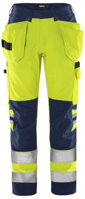 Fristads High vis dameswerkbroek klasse 2 2671 GPLU Hi-Vis Geel/Marineblauw
