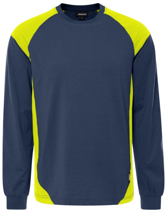 Fristads Heavy T-shirt lange mouw 7071 GTM Marineblauw/Hi-Vis Geel
