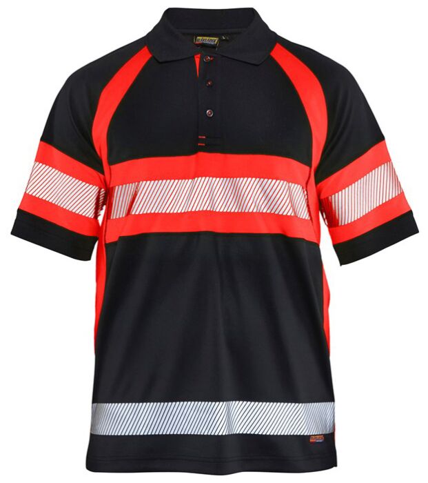 Blåkläder 3338-1051 UV-Poloshirt High Vis Klasse 1 Zwart/High Vis Rood