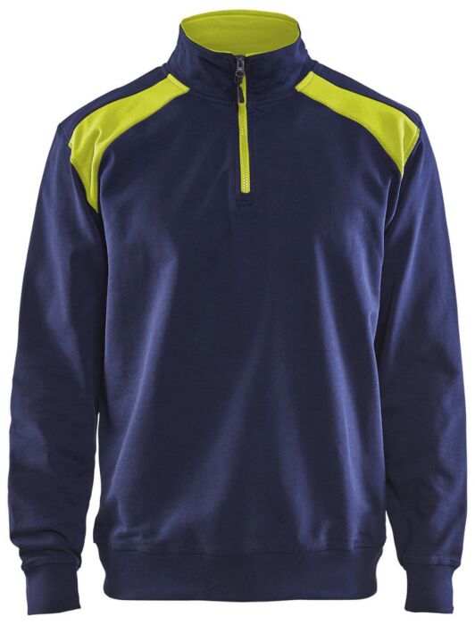 Blåkläder 3353-1158 Sweatshirt bi-colour met halve rits Marine/High Vis Geel