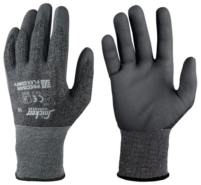 Snickers 9323 Precision Flex Comfy Gloves Zwart melange/Steengrijs