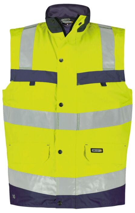 DASSY® Bilbao Hogezichtbaarheidsbodywarmer Fluogeel/Marineblauw