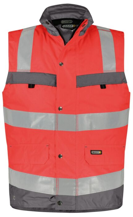 DASSY® Bilbao Hogezichtbaarheidsbodywarmer Fluorood/Cementgrijs