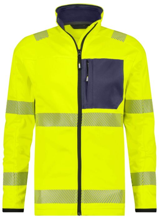 DASSY® Camden Hogezichtbaarheidsmidlayerjacket Fluogeel/Marineblauw