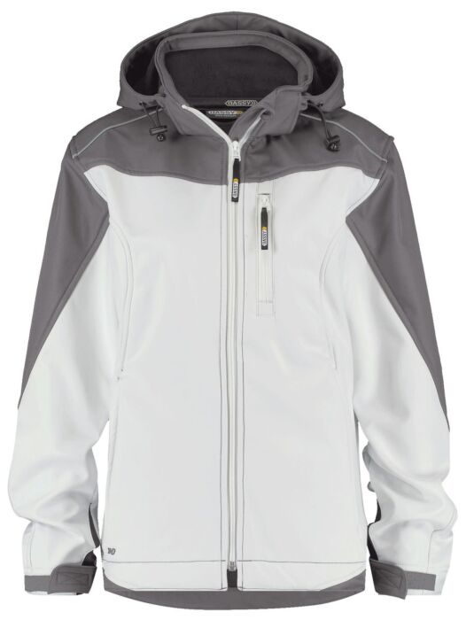 DASSY® Jakarta Women Tweekleurige softshelljas voor dames Wit/Cementgrijs