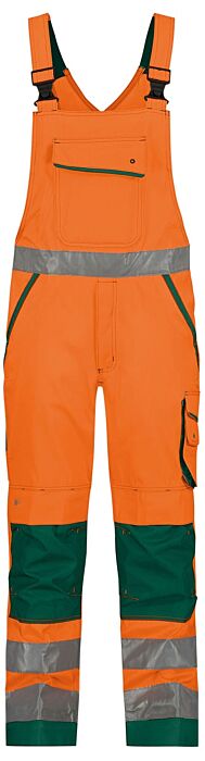 DASSY® Malmedy Hogezichtbaarheidsbretelbroek met kniezakken Fluo-Oranje/Flessengroen
