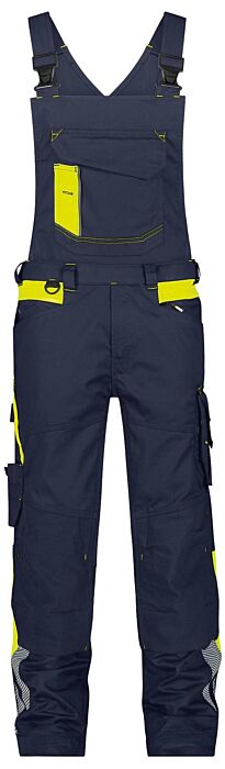 DASSY® Ulsan Bretelbroek met stretch en kniezakken Nachtblauw/Fluogeel