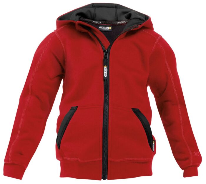 DASSY® Watson Kids Sweater met lange rits en kap Rood/Zwart