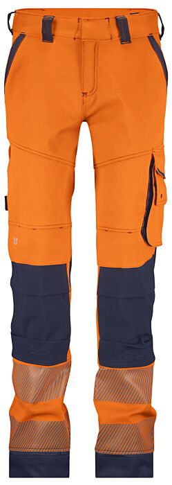 DASSY® Aruba Women Stretch hogezichtbaarheidsbroek met kniezakken voor dames Fluo-Oranje/Marineblauw