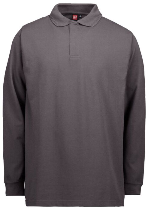Pro Wear by Id 0336 poloshirt met lange mouw drukknoop Silver grey